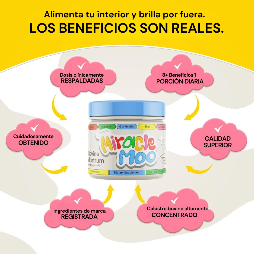 Miracle Moo Calostro® | Aumenta Defensas, Mejora Salud Intestinal, Potencia La Recuperación De Energía y La Piel