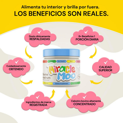 Miracle Moo Calostro® | Aumenta Defensas, Mejora Salud Intestinal, Potencia La Recuperación De Energía y La Piel