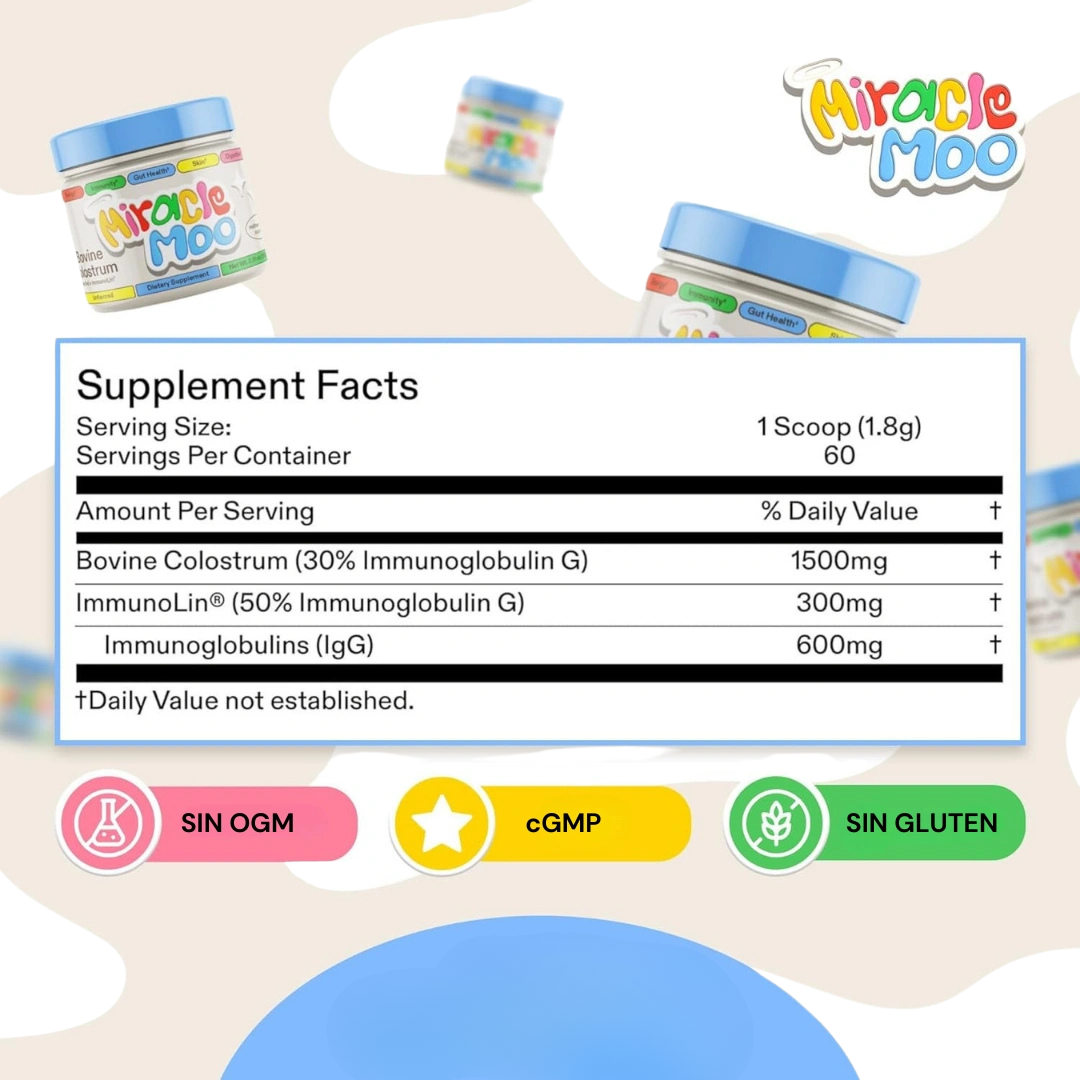 Miracle Moo Calostro® | Aumenta Defensas, Mejora Salud Intestinal, Potencia La Recuperación De Energía y La Piel