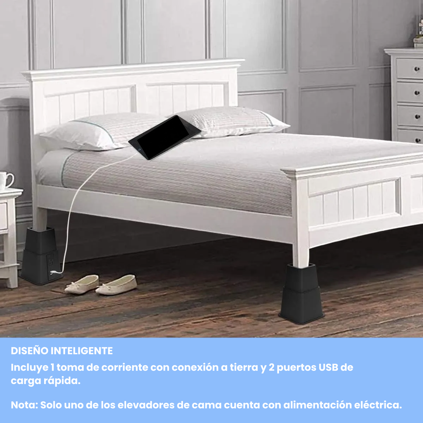 PowerBase® | Elevador de Cama con Tomacorriente USB
